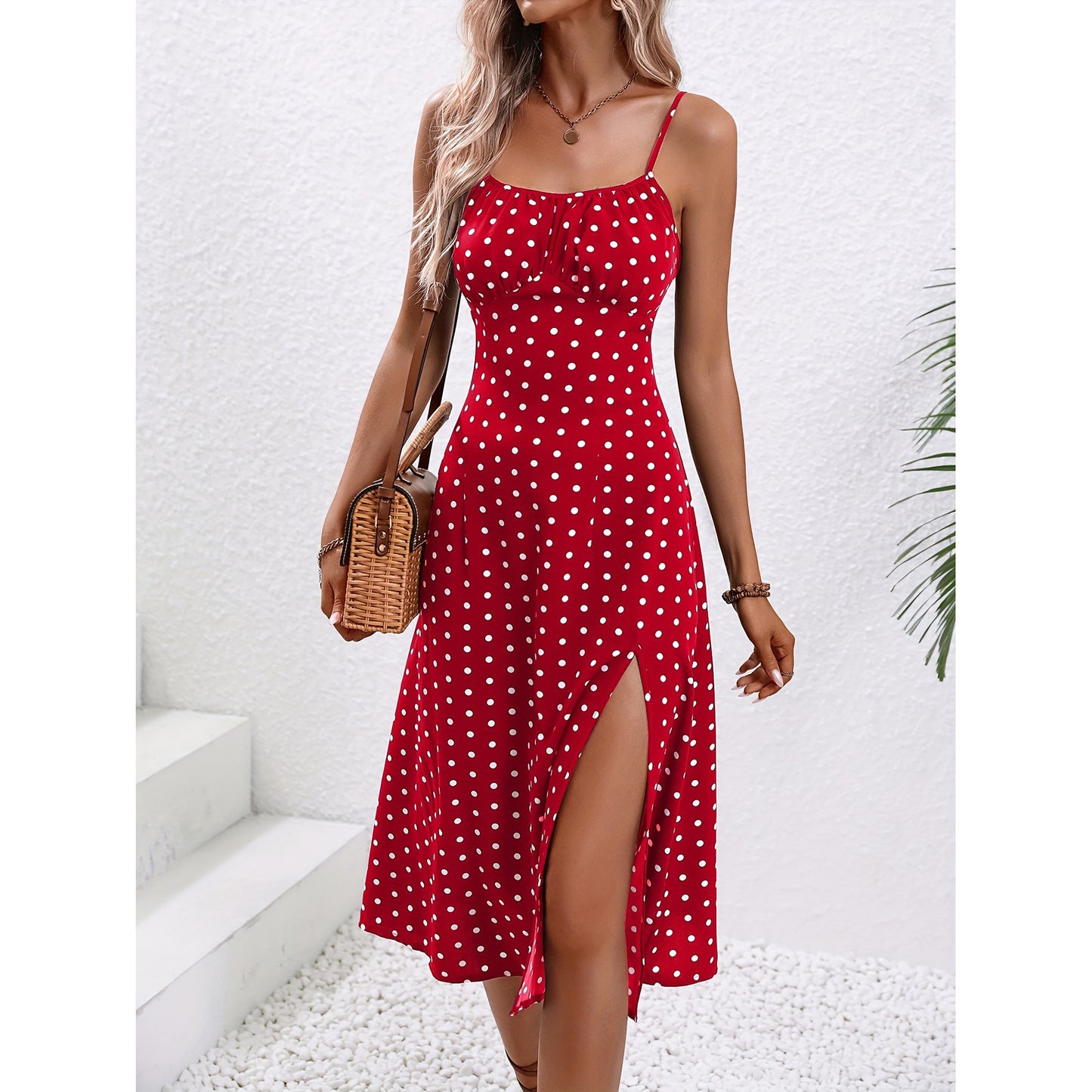 New Polka Dot-Print Suspender Dress