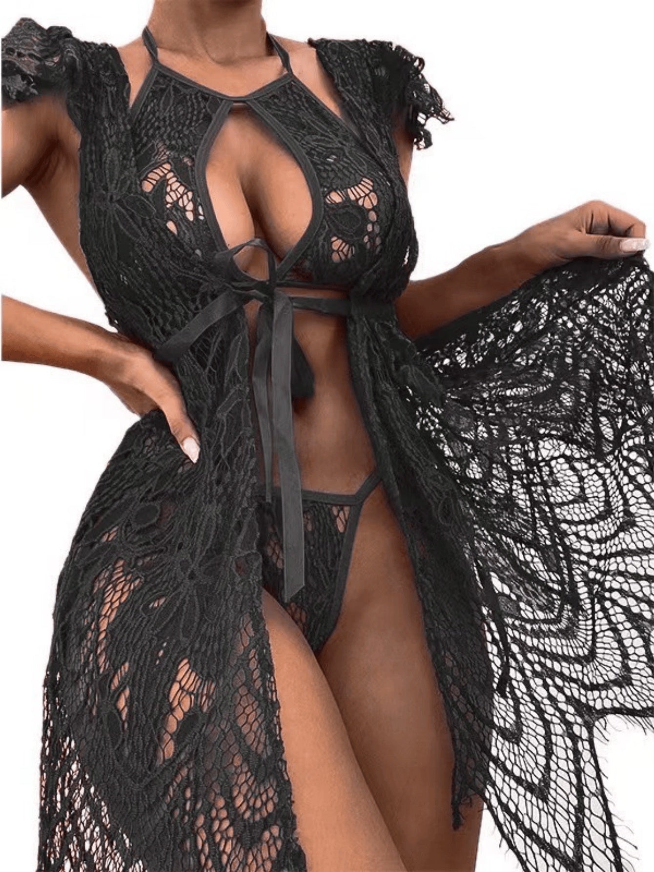 Lace Three-Point See-Through Temptation Lingerie Set