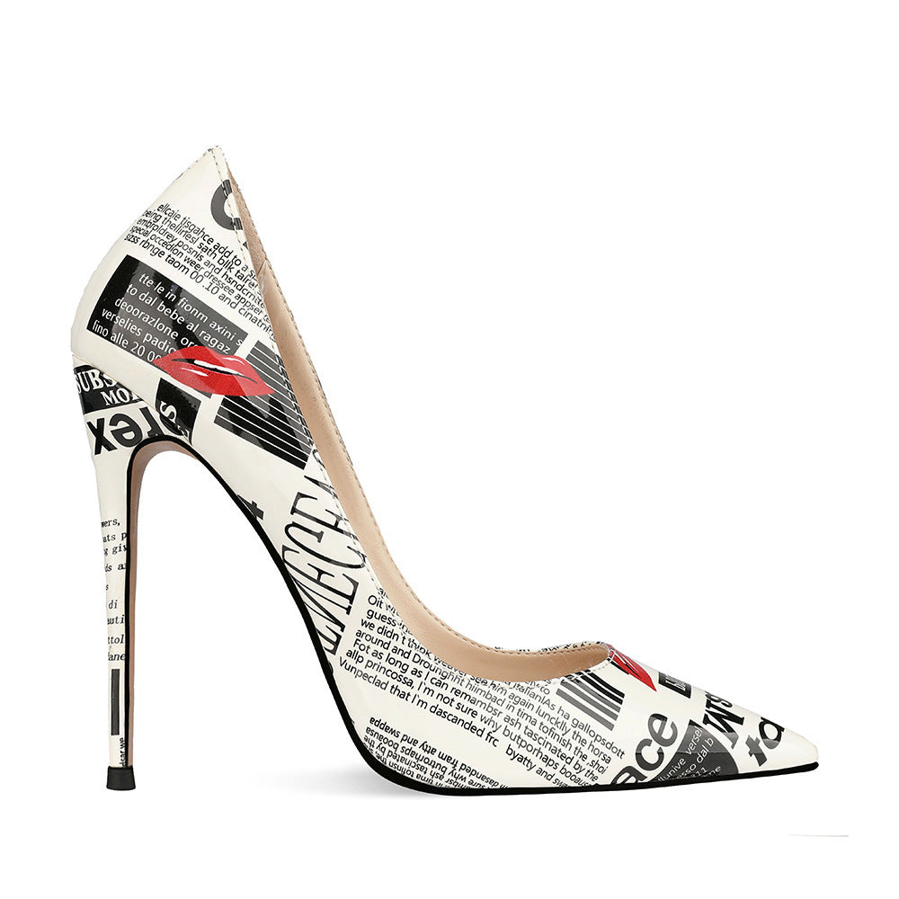 Women's Graffiti Fashion High Heels (12cm) - Pointed-Toe Stiletto Shoes