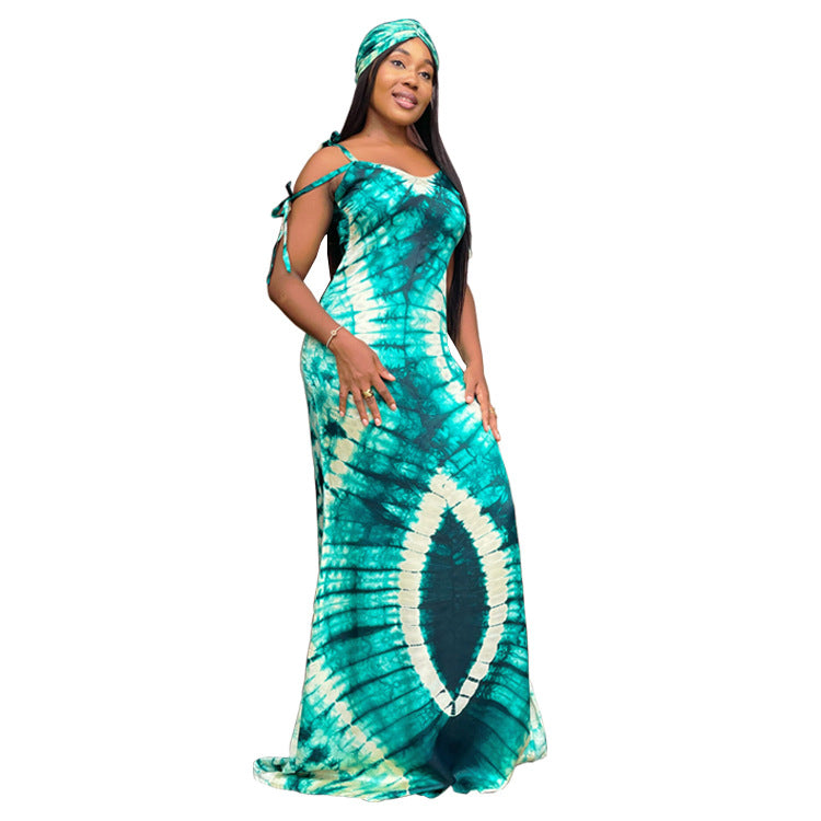 Printed Suspender Slim-Fit Long Dress