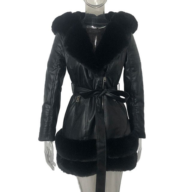 Fur-Collar Leather Coats For Women