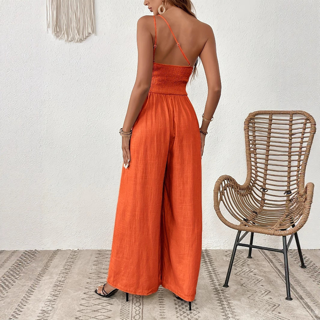 Wide-Leg Thin One-Shoulder Jumpsuit