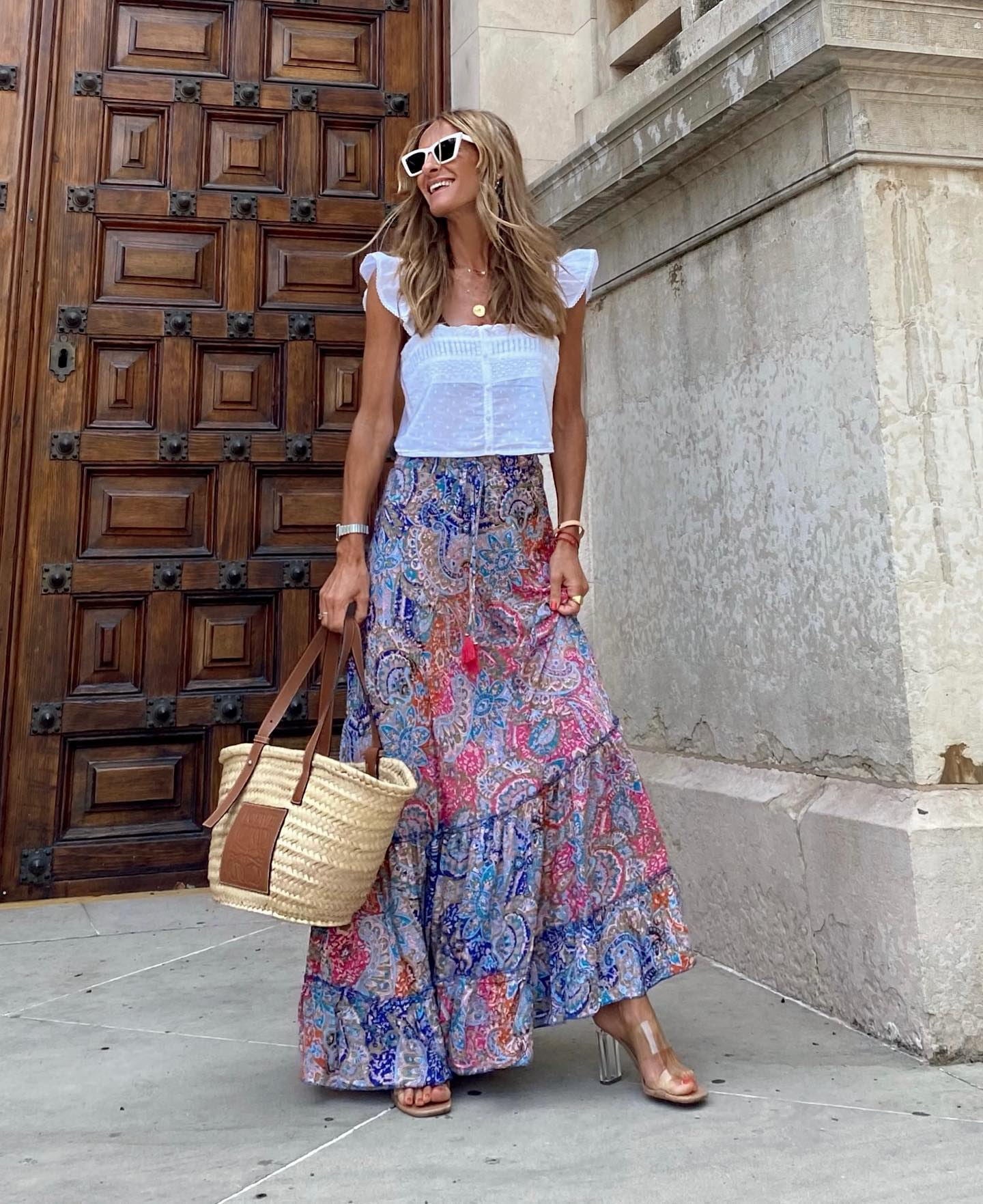 Women's Printed Long Skirt With Ruffles on the Edge