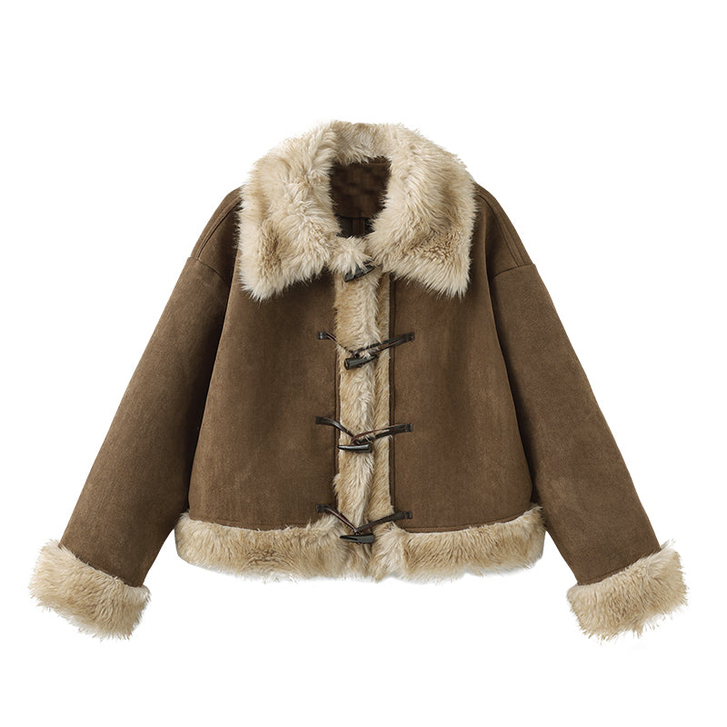 Women's Plush Suede Coat - Loose Lapels