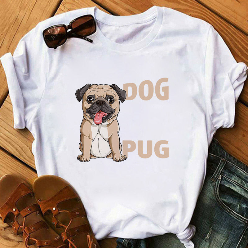 Pug Print Round-Neck Short-Sleeve Women's T-Shirt