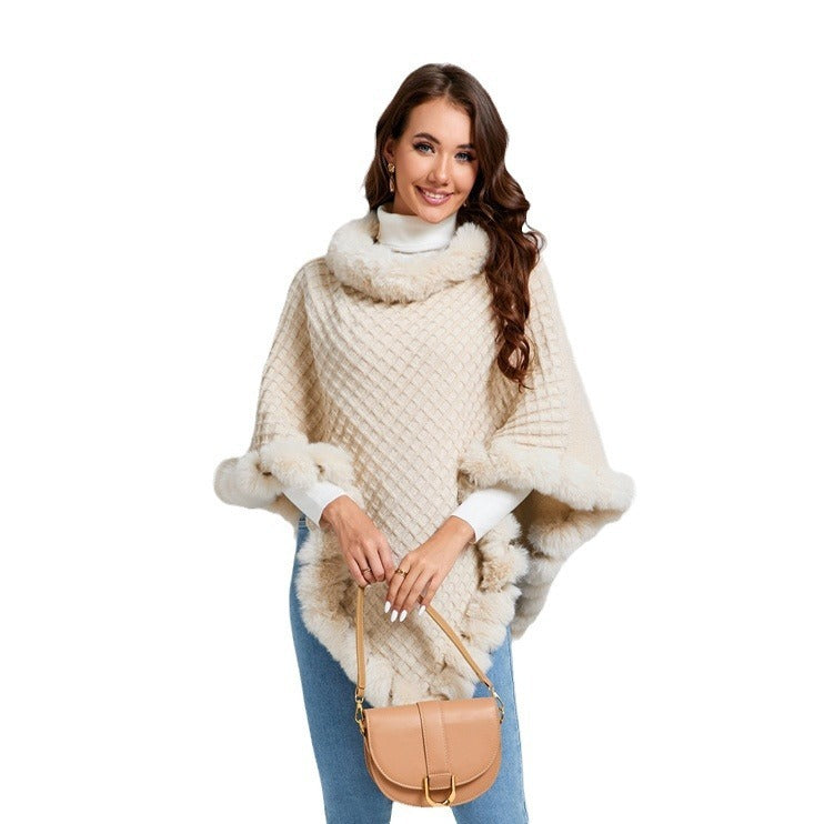 Rex Rabbit Fur-Collar Shawl Cape