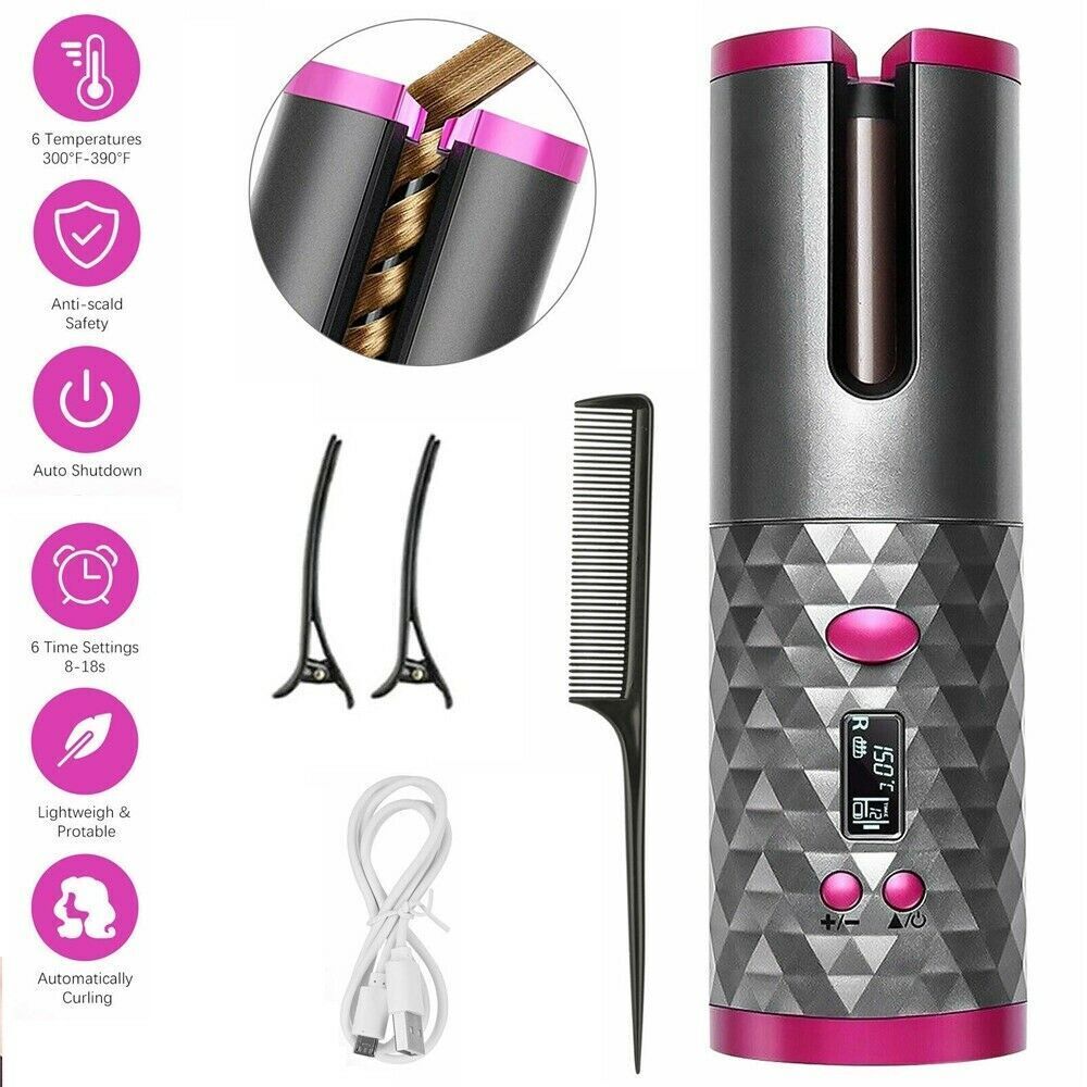 Electric LCD Display Automatic Rotating Cordless Hair Curler