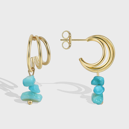 C Shape Hoop Turquoise Earrings For Women