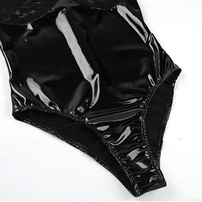 Patent Leather+Lace Bodysuit Lingerie