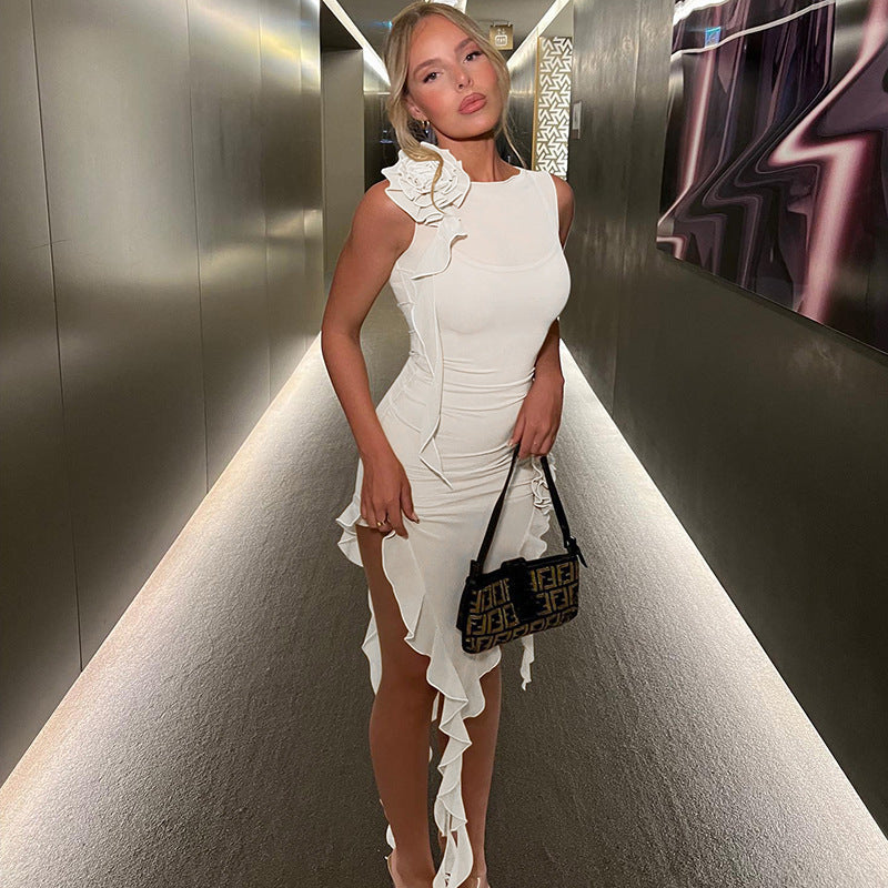 Sheer Mesh Sexy Asymmetric Club Dress