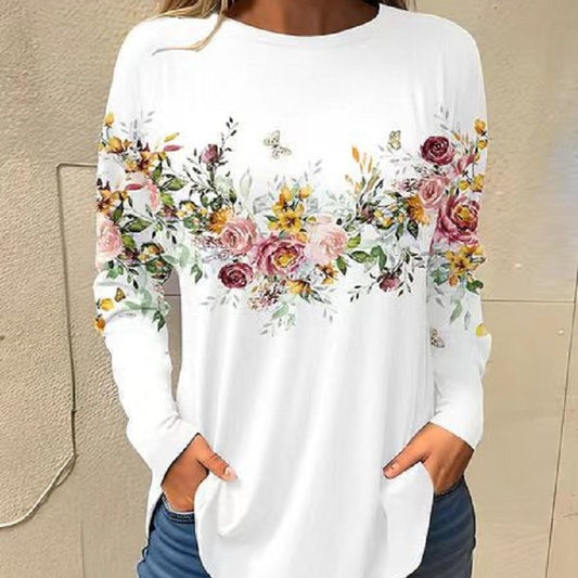 Flower Digital Printing Long-Sleeve T-Shirt