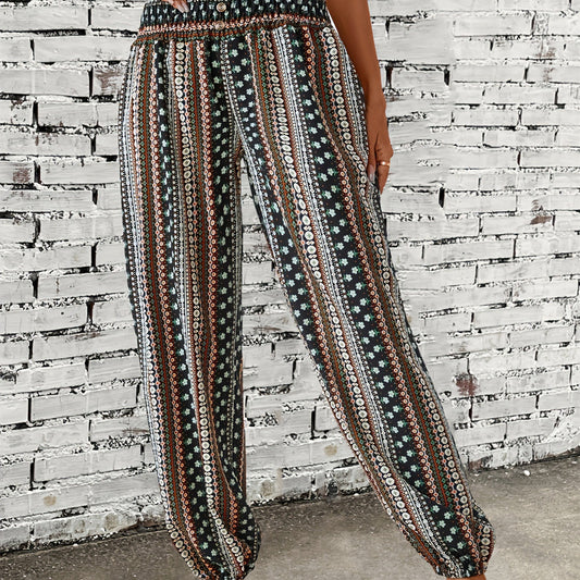 Women's Loose Slimming High-Waist Print Trousers