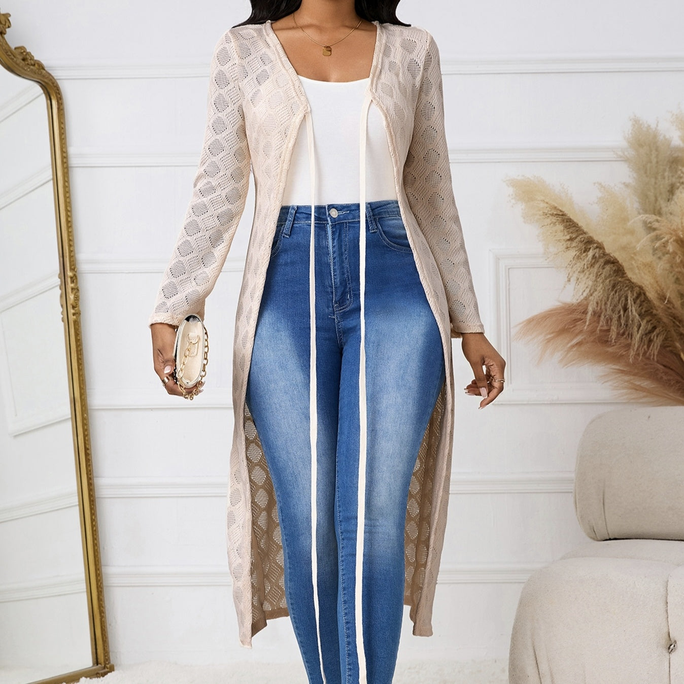 Lace-Up Long-Sleeve Cardigan Shirt - US Only