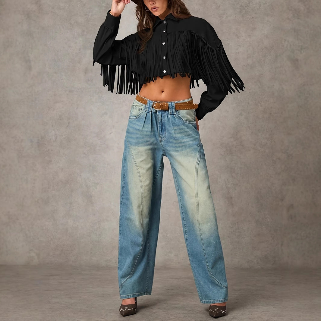 Tassel Front-Buttons Long-Sleeve Jacket