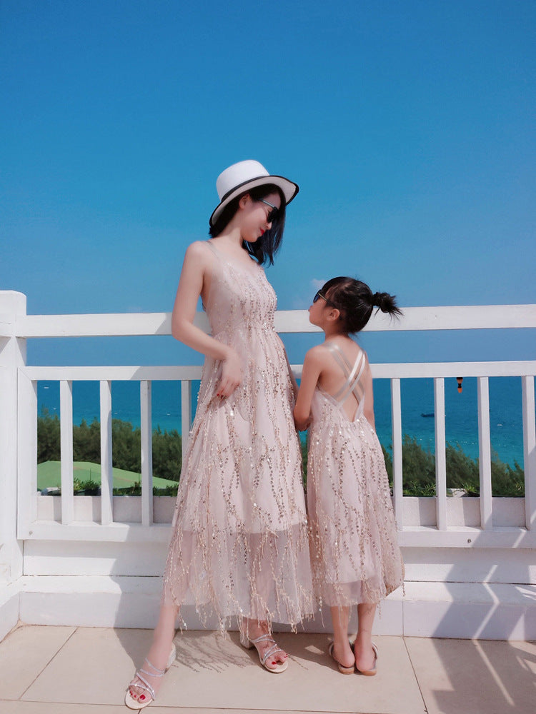 Women's Beach Sequin Suspender Backless Dress