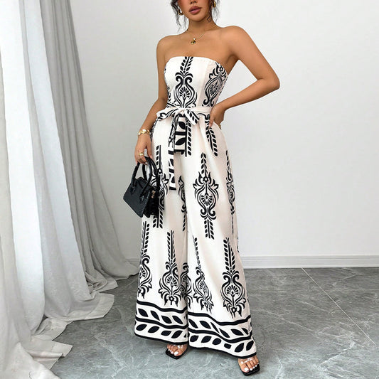 Wide-Leg Slim-Fit Printed Jumpsuit