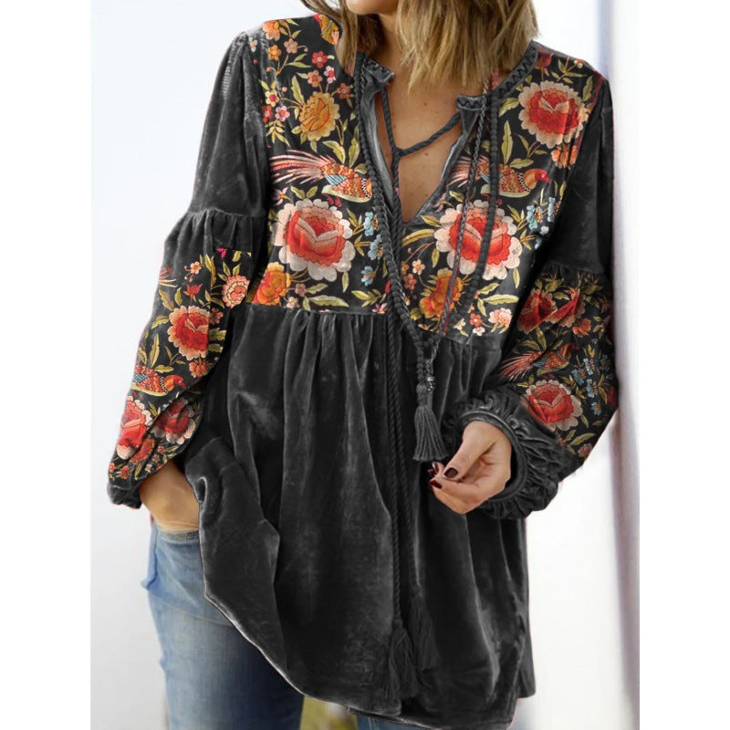 V-Neck Knot-Front Flower Top