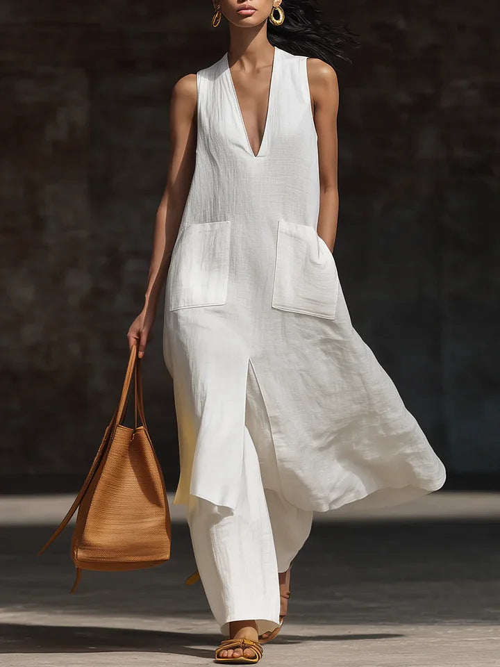 Casual New Style V-Neck Sleeveless Dress Set