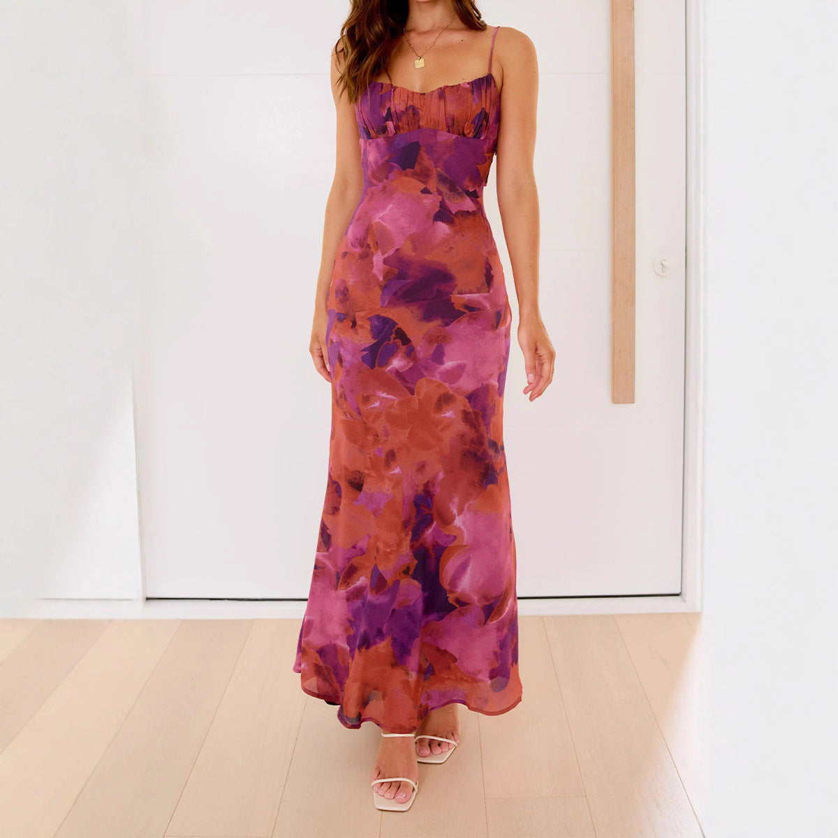 Elegant Dyed Hollow Backless Strap Dress
