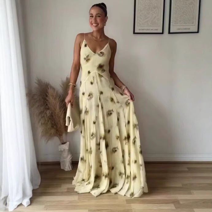 Flared Waist-Tight Chiffon Maxi Dress