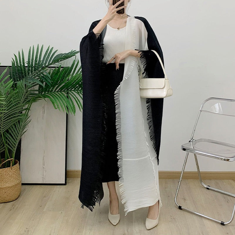 Pleated Fringe Cardigan Shawl Trench Coat