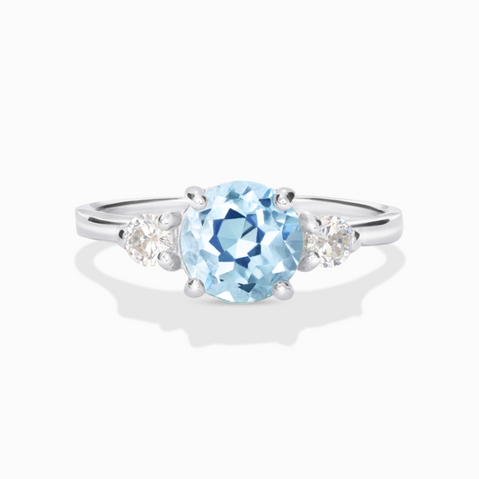 Blue Topaz Three Stone Ring in Sterling Silver