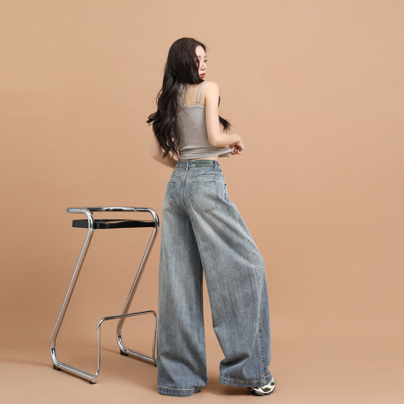 Bamboo-Knot Loose Wide-Leg Denim Trousers