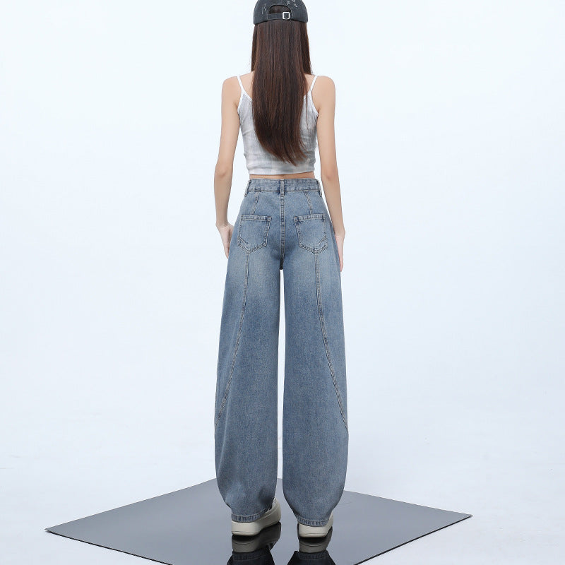 Retro Blue High-Waist Denim Trousers