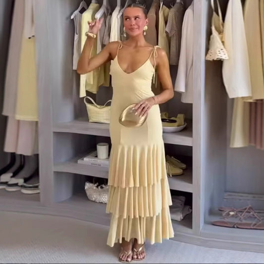 V-Neck Layered Sleeveless  Dress
