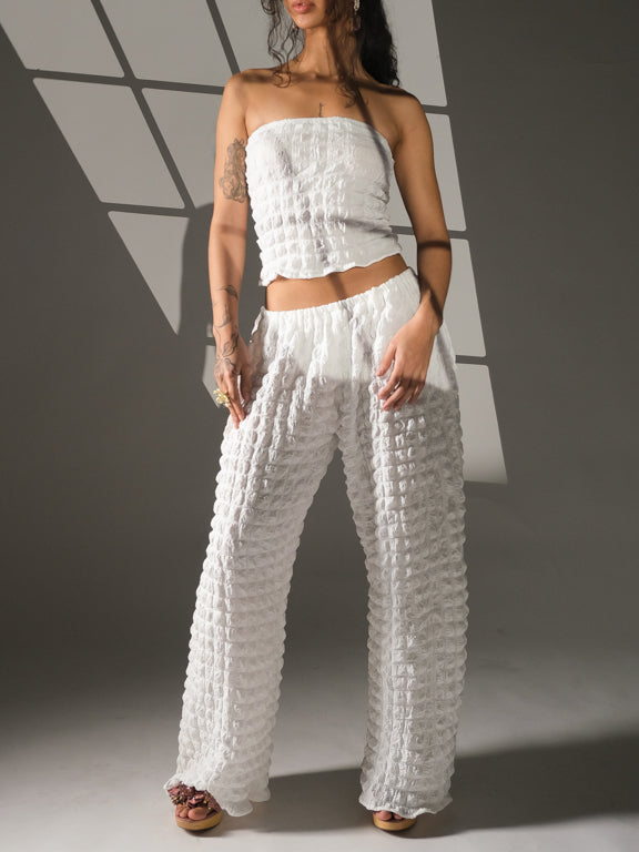Two-Piece Handmade White Bubble Trousers Set