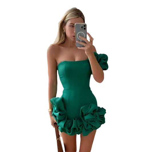 Ruffled Flower Bud Mini Dress