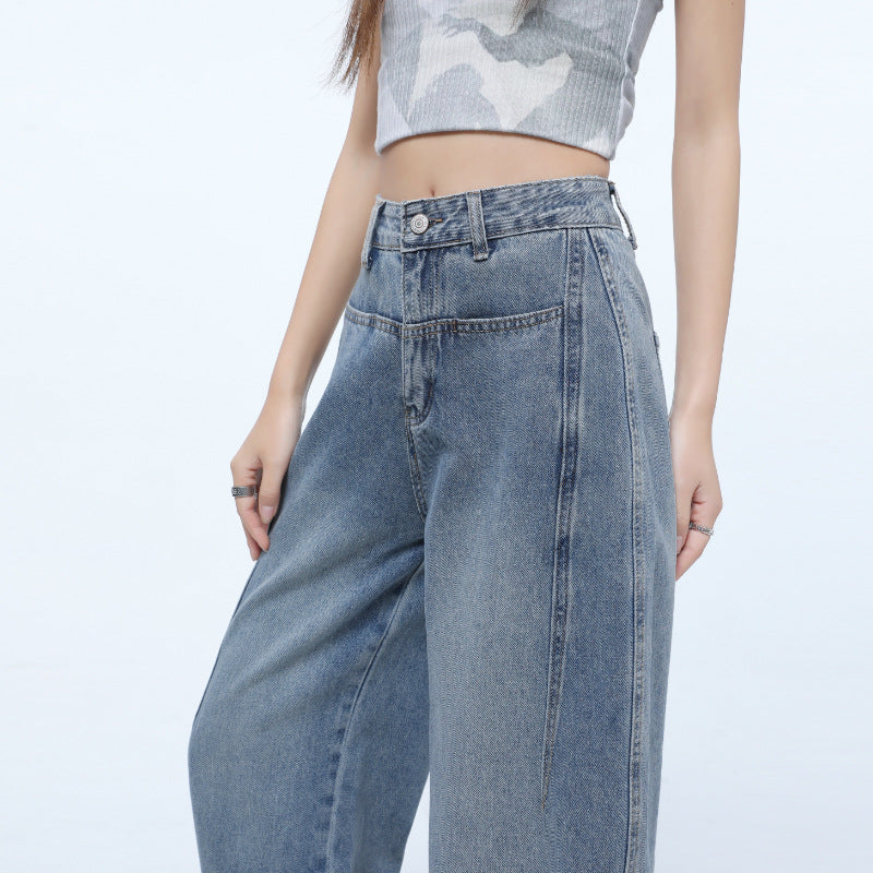 Retro Blue High-Waist Denim Trousers