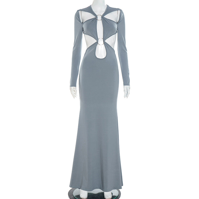 Hollow Long-Sleeve slim Fishtail Maxi Dress
