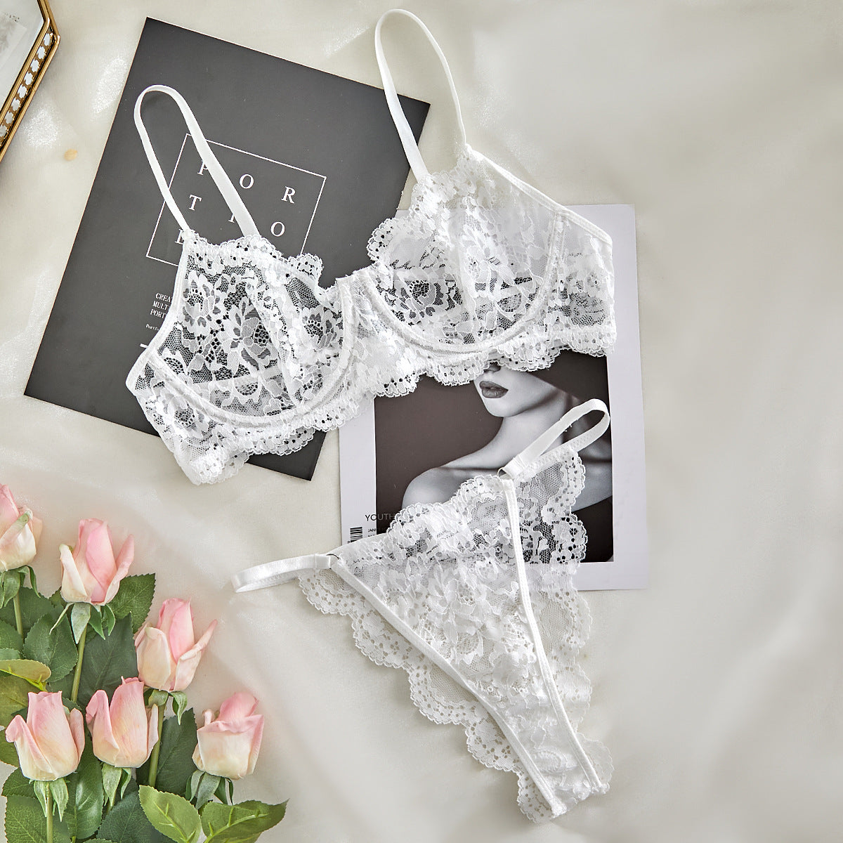 Lace Trim Sheer Lingerie Set