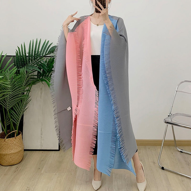 Pleated Fringe Cardigan Shawl Trench Coat
