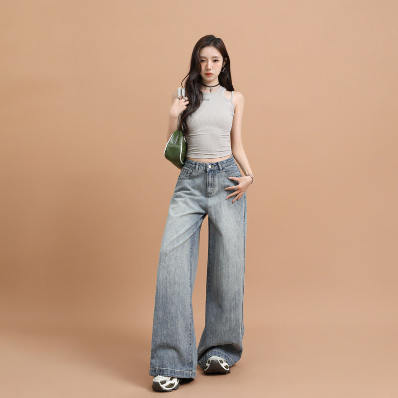 Bamboo-Knot Loose Wide-Leg Denim Trousers