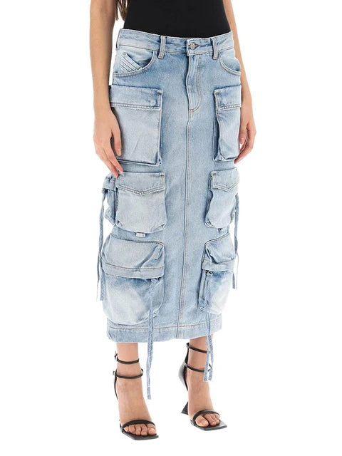 High-Waist Patchwork Pocket Cargo Skirt