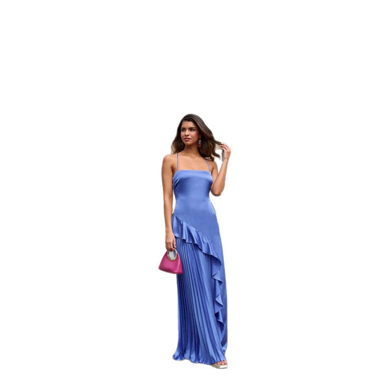 Backless Irregular Ruffle-Hem Maxi Dress
