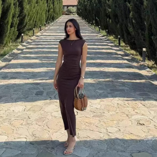 Slim Boat-Neck Sleeveless Dress
