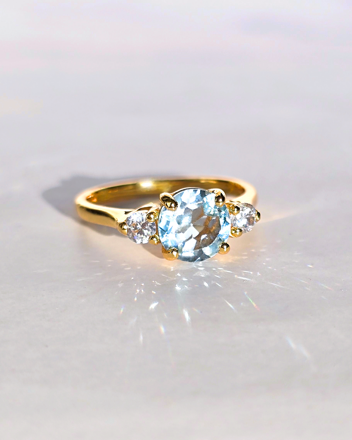 Blue Topaz Three Stone Ring in 18k Gold Vermeil