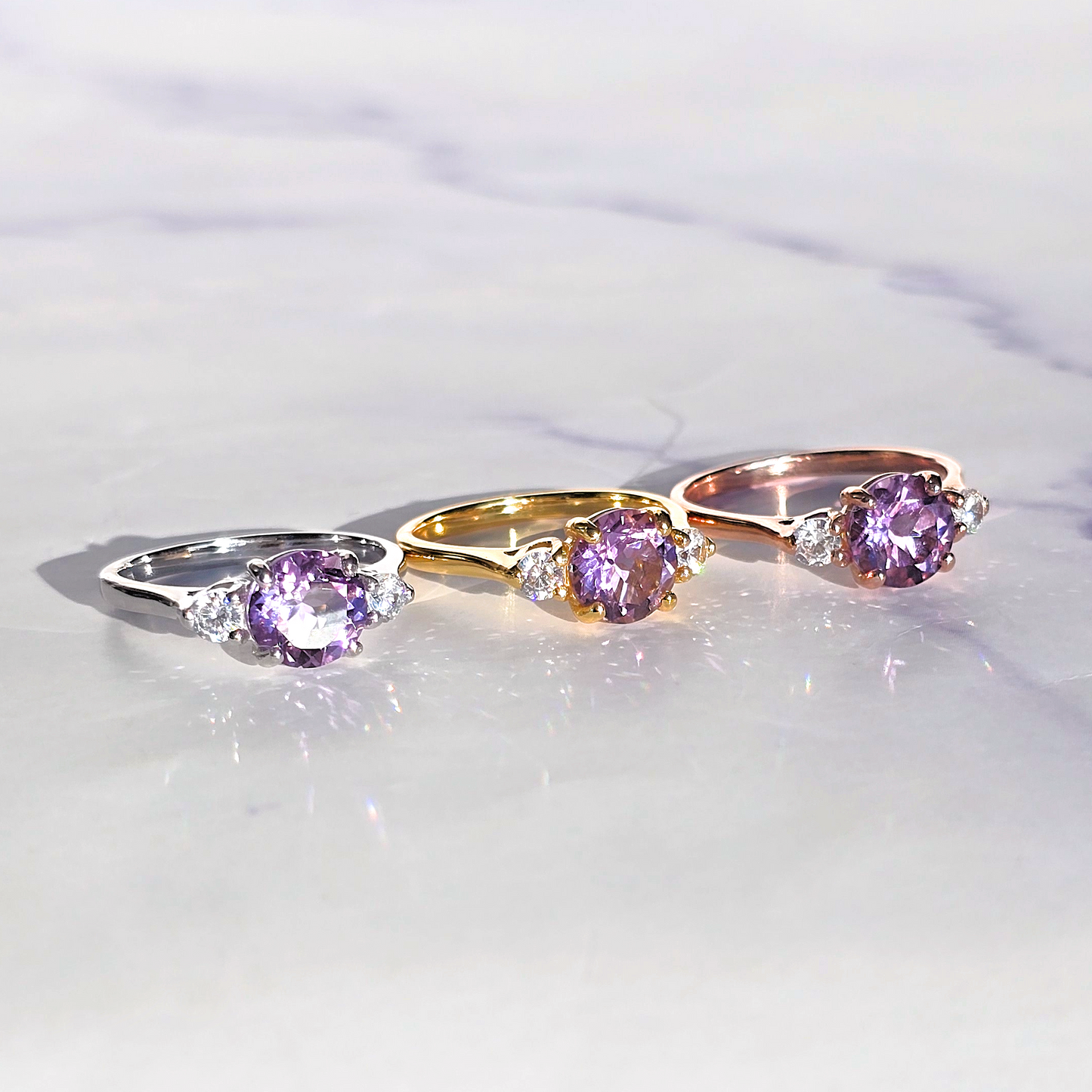 Lavender Amethyst Three Stone Ring in 18k Gold Vermeil