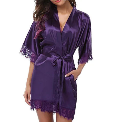 Silk Lace Women's Mini Robe - Half Sleeve