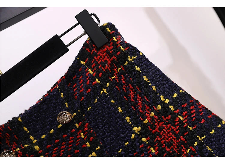 Women Elegant Tweed Suit Blazer Jacket Coat Top And Culottes Short Skirt Two Piece Set Outfit Winter Work Jacquard Office Clothg