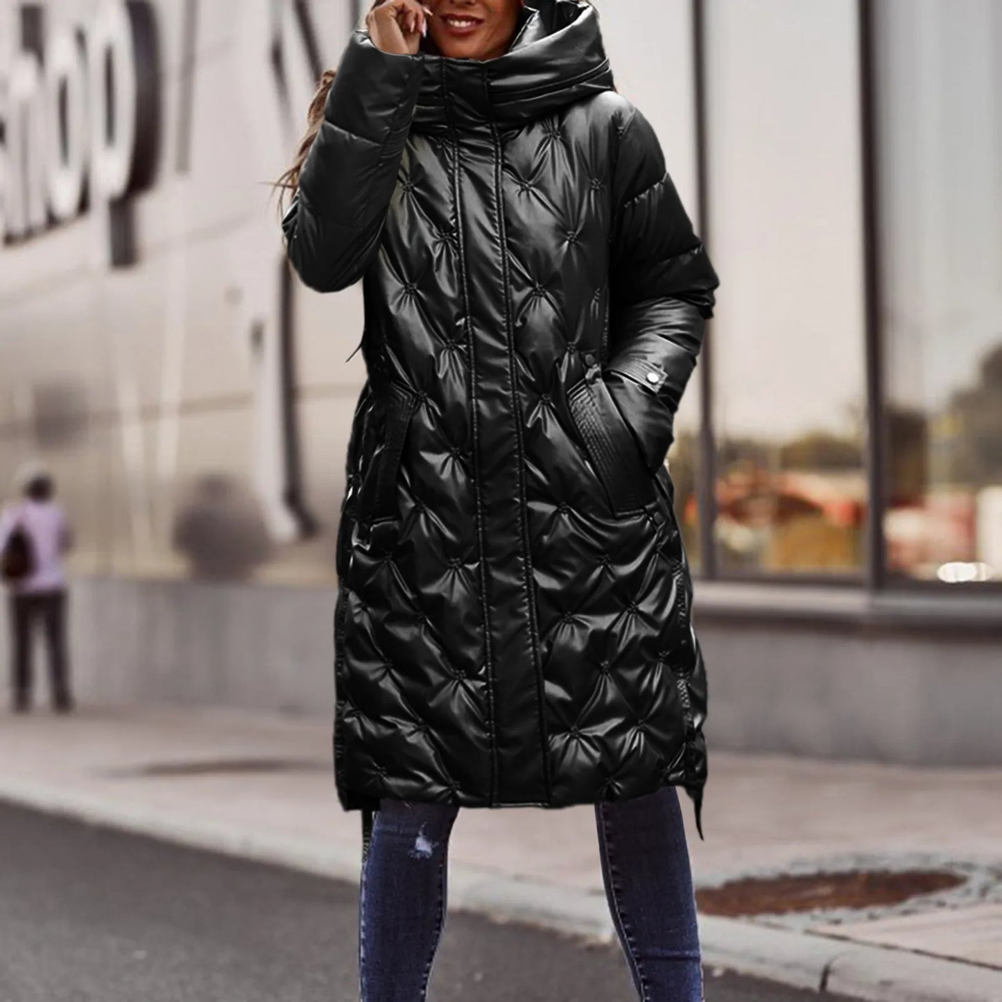 Hooded Down Women's Parka Fashion Temperament Mid-Length Jacket