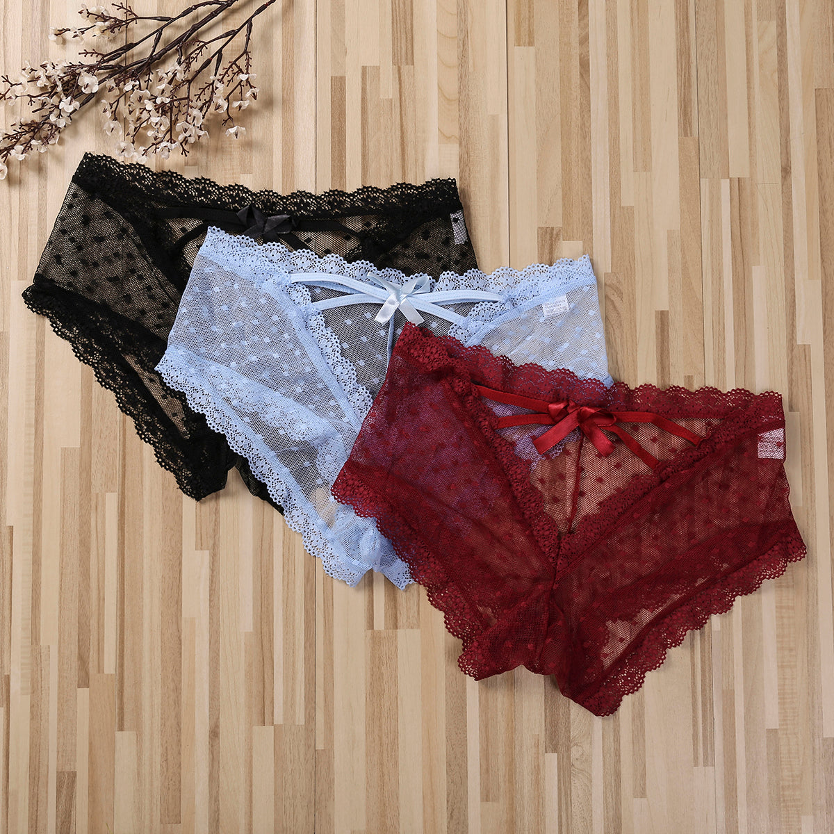 Womens Cage Back Panties Sexy Lace Mesh Back Hole Perspective Wave Shape Bow Underwear Ladies Briefs S-XL Charming Fashion