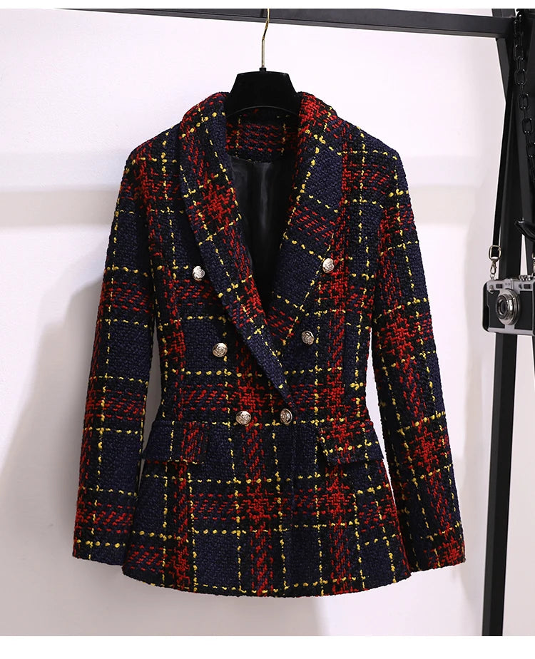 Women Elegant Tweed Suit Blazer Jacket Coat Top And Culottes Short Skirt Two Piece Set Outfit Winter Work Jacquard Office Clothg