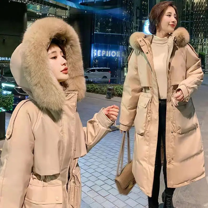 Hooded Snowwear Fur-Lining Long Jacket