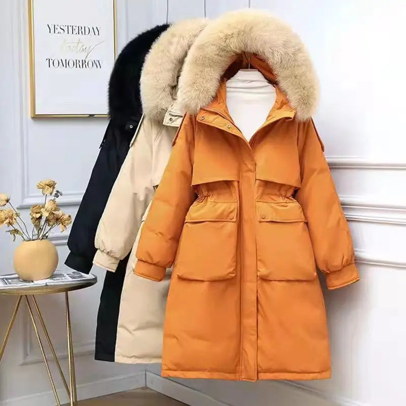 Hooded Snowwear Fur-Lining Long Jacket