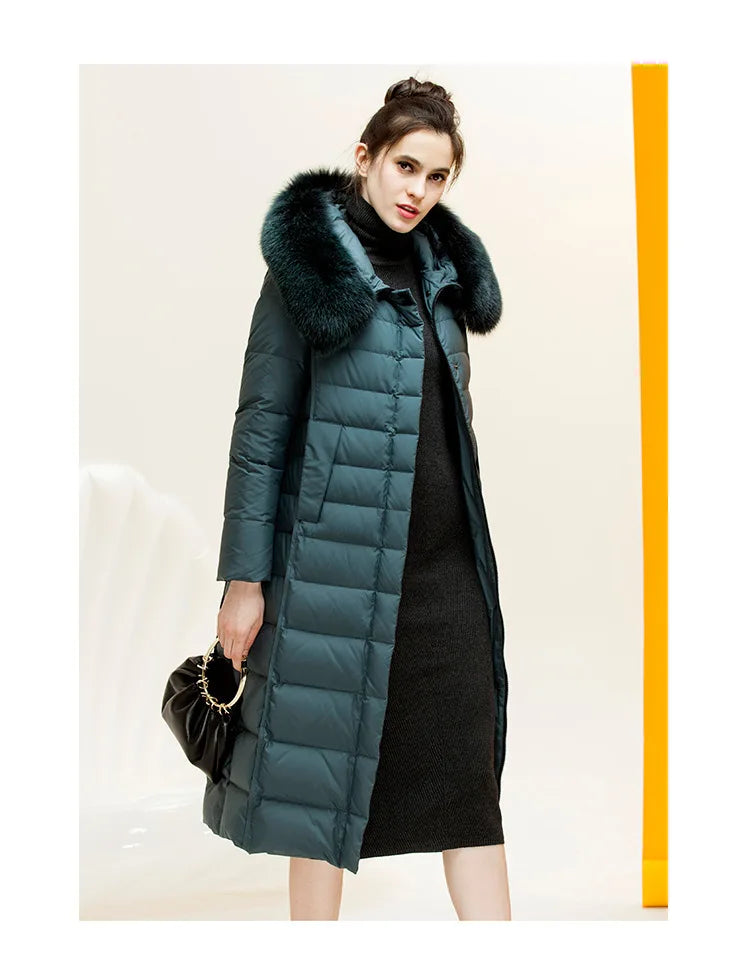 Women's Hooded Natural Fox Fur Duck Down Winter Jacket