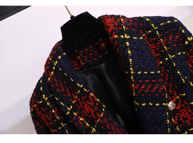 Women Elegant Tweed Suit Blazer Jacket Coat Top And Culottes Short Skirt Two Piece Set Outfit Winter Work Jacquard Office Clothg